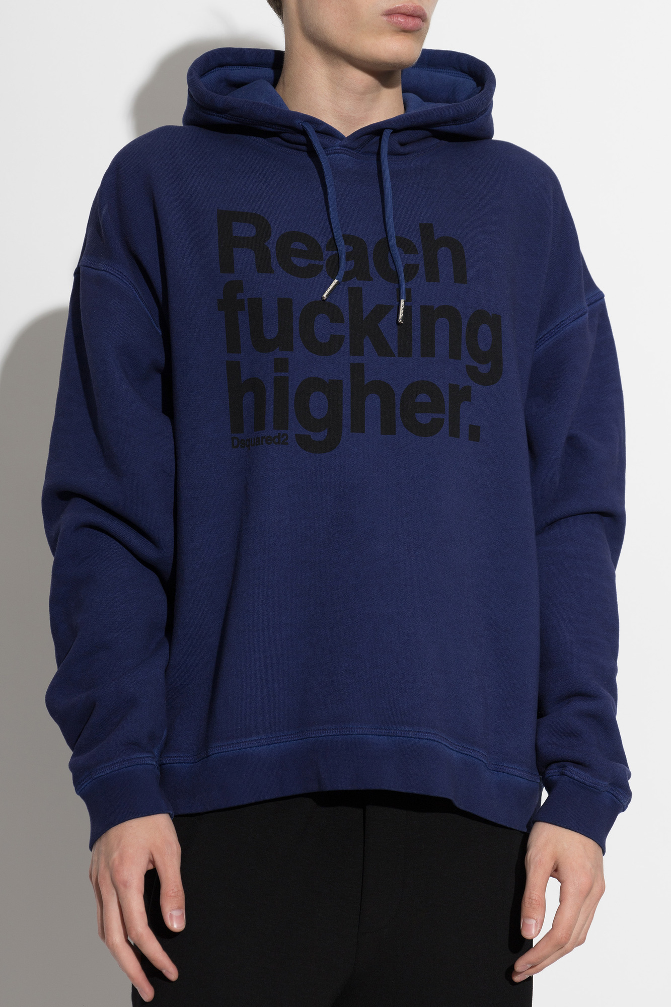 Dsquared2 Navy Cotton Hoodie with Bold Front Print | Men's | Vitkac